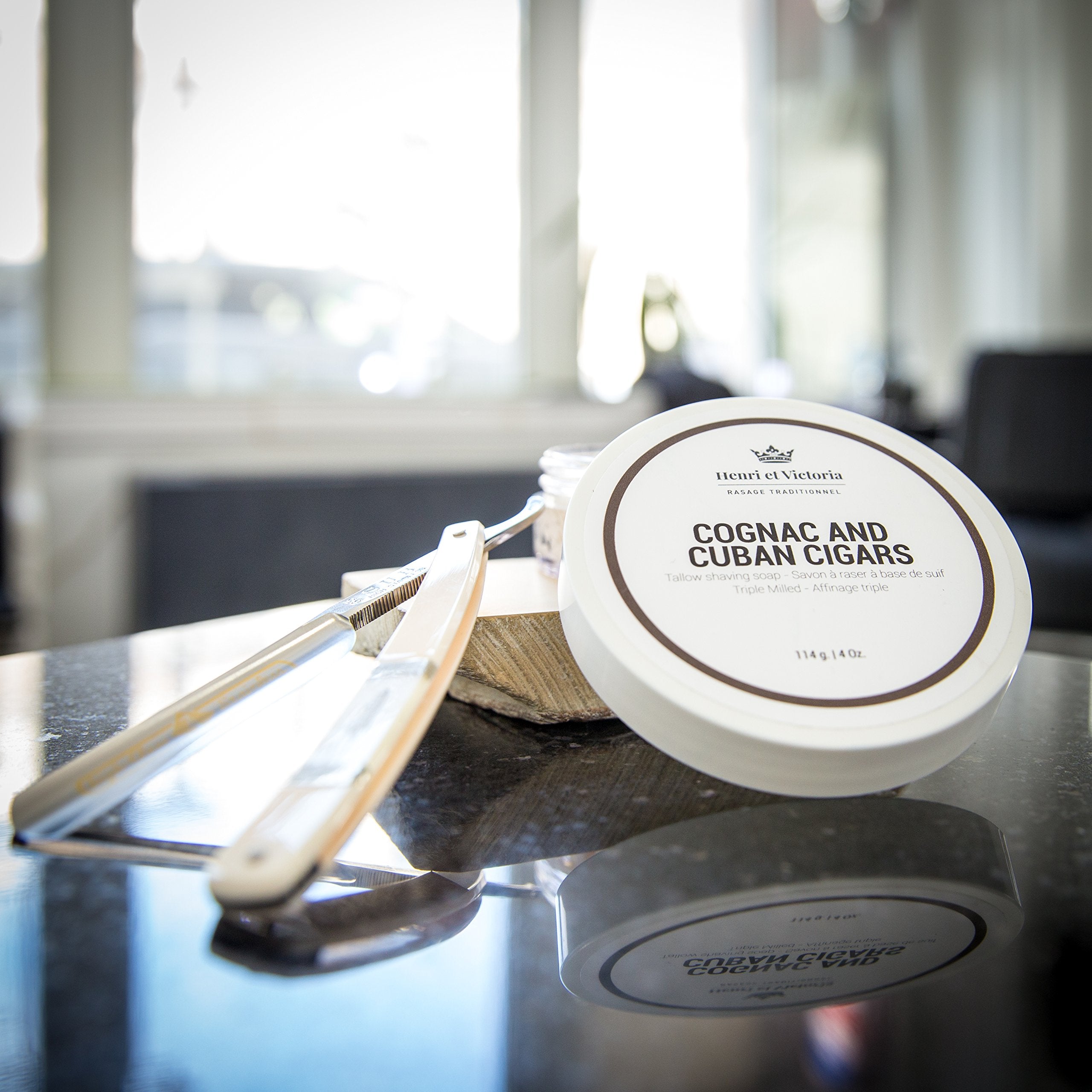 Henri et Victoria Shaving Soap For Men | Cognac and Cuban Cigars Fragrance | Smooth Shave, Lathers Up Nicely, Long-Lasting Scent | Triple Milled Soap, Canadian Made by Skilled Artisan 114 g (4 oz)