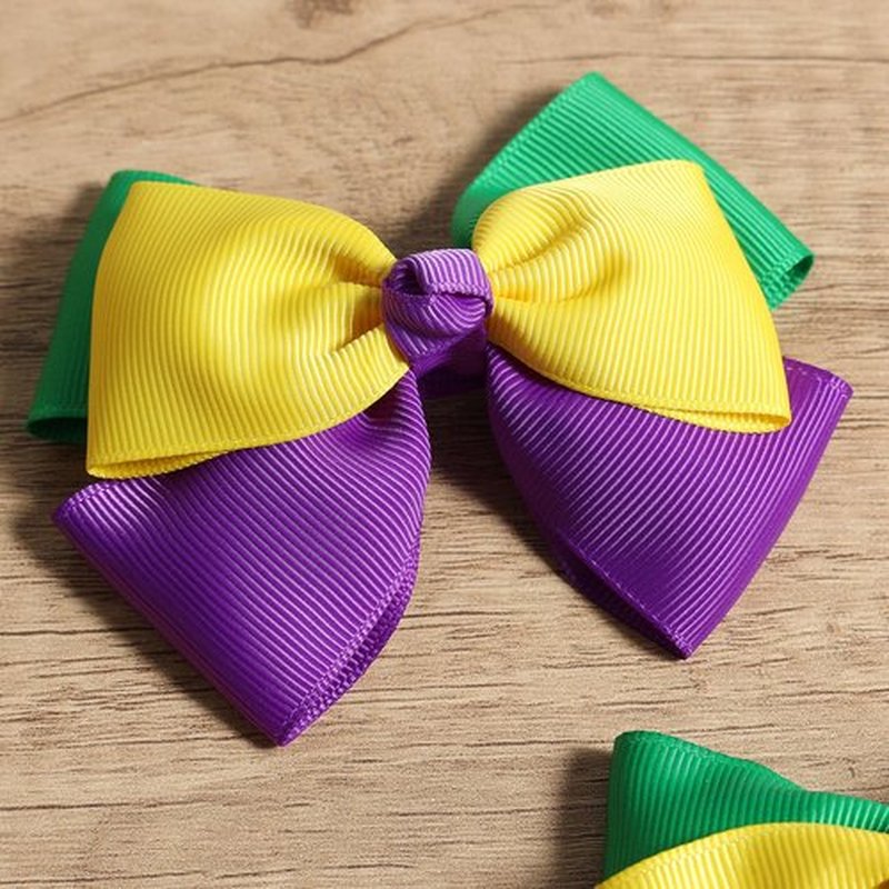 Mardi Gras Hair Bow Clips for Girls Women 2pcs 3.5" Fat Tuesday Ribbon Cheer Bow Hair Pins Piece Circus Carnival Parade Outfit Masquerade Party Dress Decor Accessories Gift