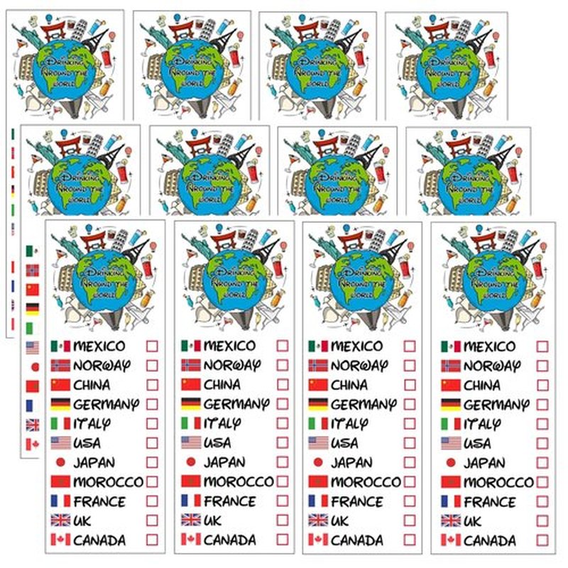 Drinking Around The World - Pack of 12 Tattoos - Perfect For Trip To Epcot