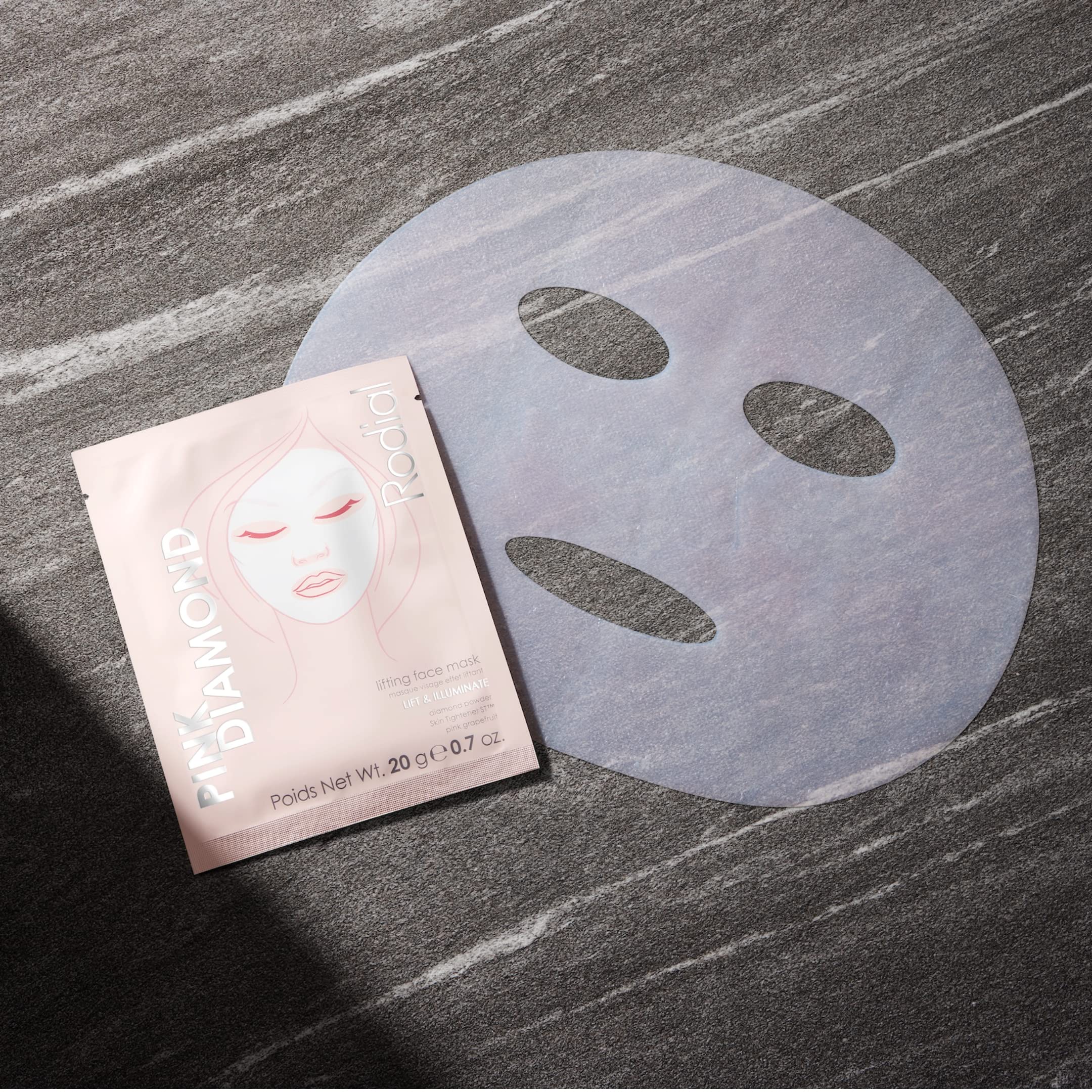 Rodial Pink Diamond Lifting Face Sheet Mask (4 Pack) - Hydrating Bio-Cellulose Sheet Mask with Vitamin C, Diamond Powder & Peptides for Firming, Brightening & Smooth Skin