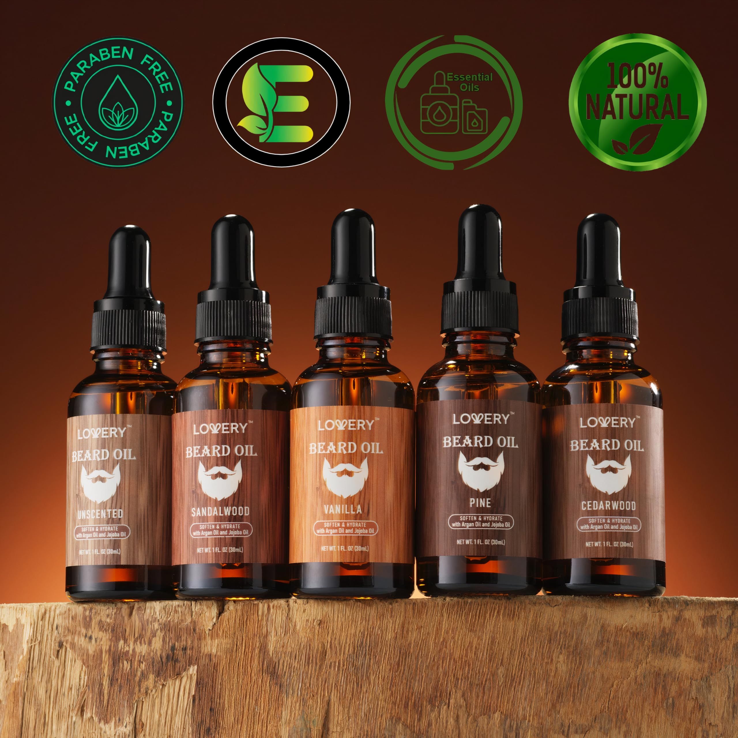 (2 Pack of 5-Pack) Beard Oil for Men, Sandalwood, Vanilla, Cedarwood, Pine, Unscented Fragrances, Mens Beard Oil w Argan & Jojoba Oil,