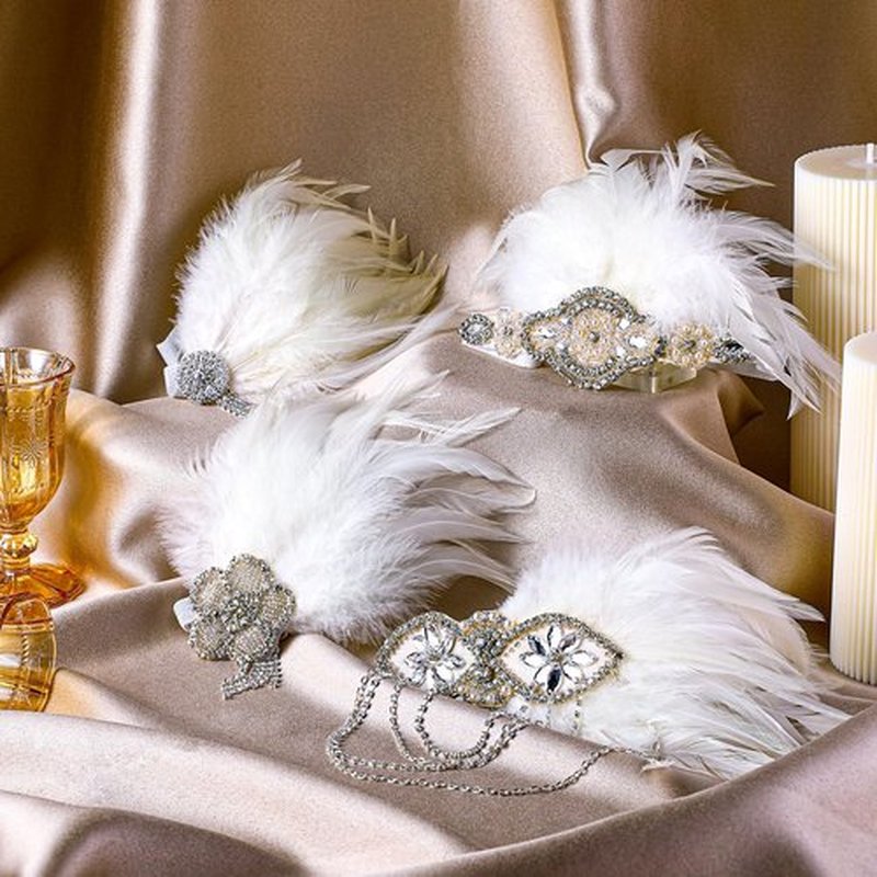 Patelai 4 Pcs Vintage 1920s Flapper Headband Rhinestone Flapper Headpiece Roaring 20s Accessories for Women Mardi Gras Outfit(White)