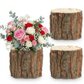 Housoutil Wooden Vase for Centerpieces, 3 Pack Wood Flower Vase Rustic Tree Stump Planter Pots, Wooden Bark Flower Bucket for Wedding, Farmhouse Christmas Table Decor, Round Bark Stump Pots