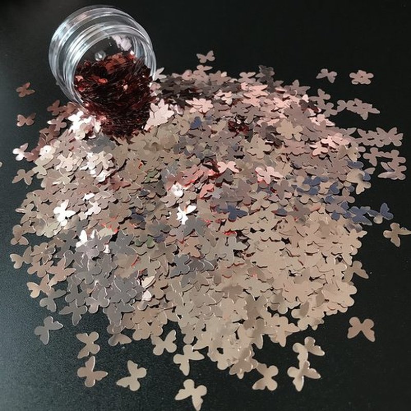 PrettyG 10 Grams/Pack - Rose Gold Butterfly Shape Glitter Sequins - Festival Rave Beauty Makeup Face Body Nail Art Decoration B0230
