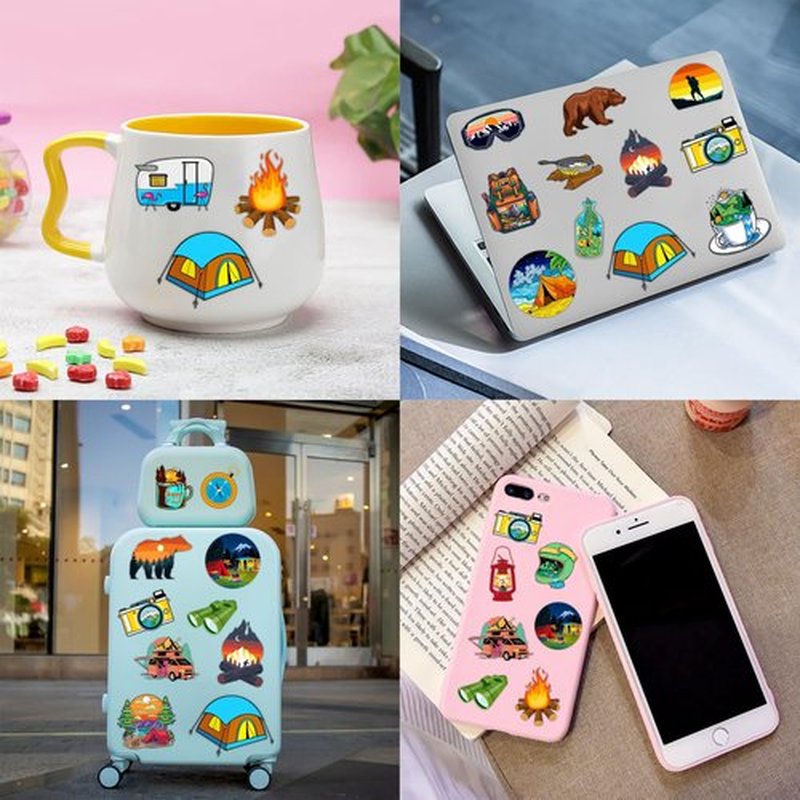 48 PCS Camping Party Favors 24PCS Tattoos Sticker 24PCS Slap Bracelets Wristbands Perfect for Camp Themed Birthday Baby Showers or Classroom Rewards Ideal Decor and Gifts for Girls and Boys