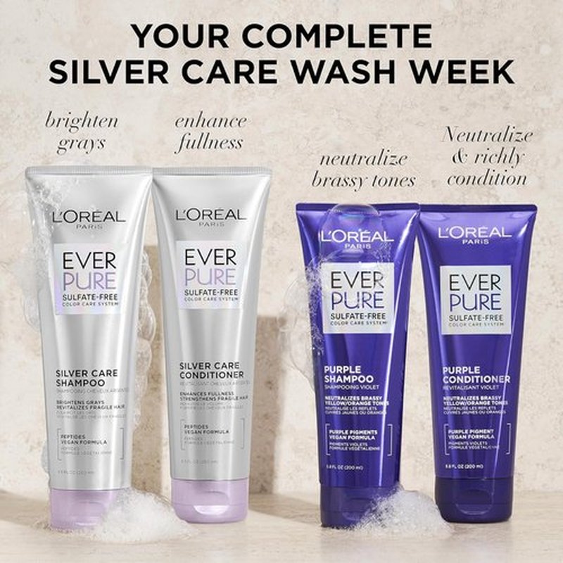 L'Oreal Paris EverPure Brightening Shampoo - Nourishing Sulfate-Free Vegan Formula for Gray Hair | 8.5 Fl Oz