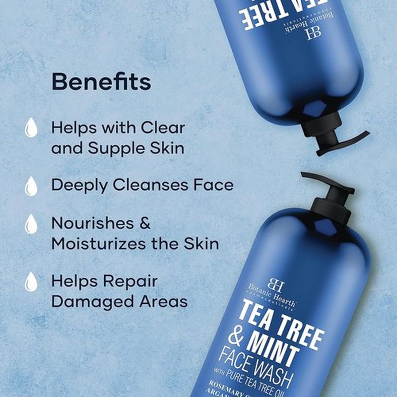 Botanic Hearth Tea Tree Face Wash - Acne Fighting & Hydrating Liquid Soap with Pure Tea Tree Oil | 16 Fl Oz