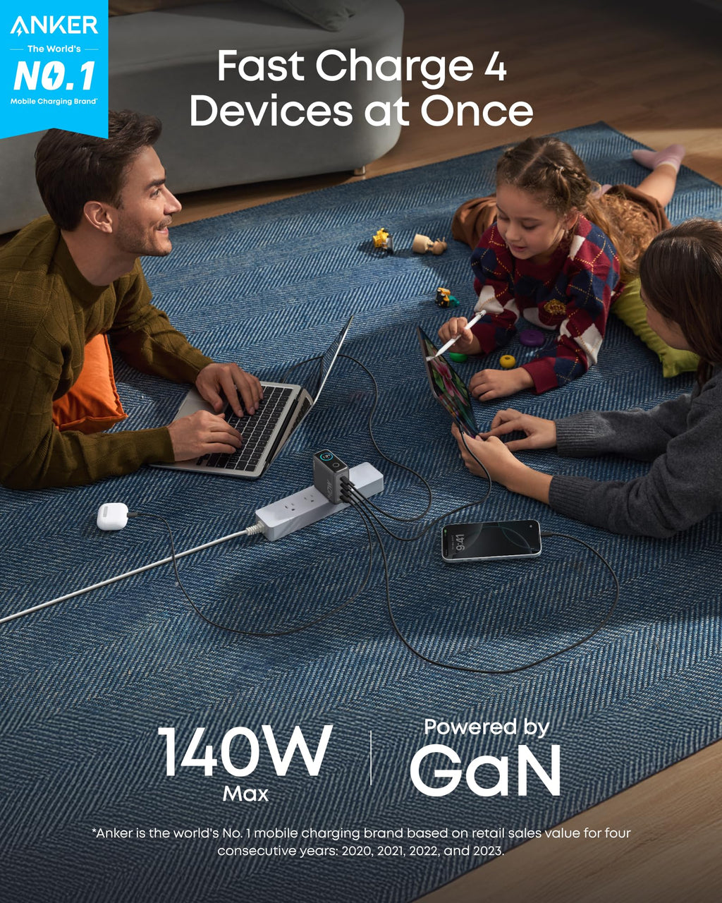 Anker 140W Max 4-Port GaN Charging Blocks,Smart Display for MacBook Charger