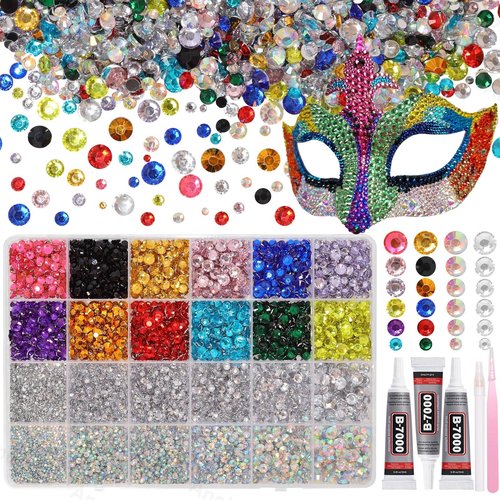 26000PCS Colorful Resin Flatback Rhinestones for Crafting, Resin Rhinestones for Bedazzling Kit, 2/3/4/5/6mm Flatback Gems Jewels for DIY Mugs Tumblers Clothing Shoes Nail Art