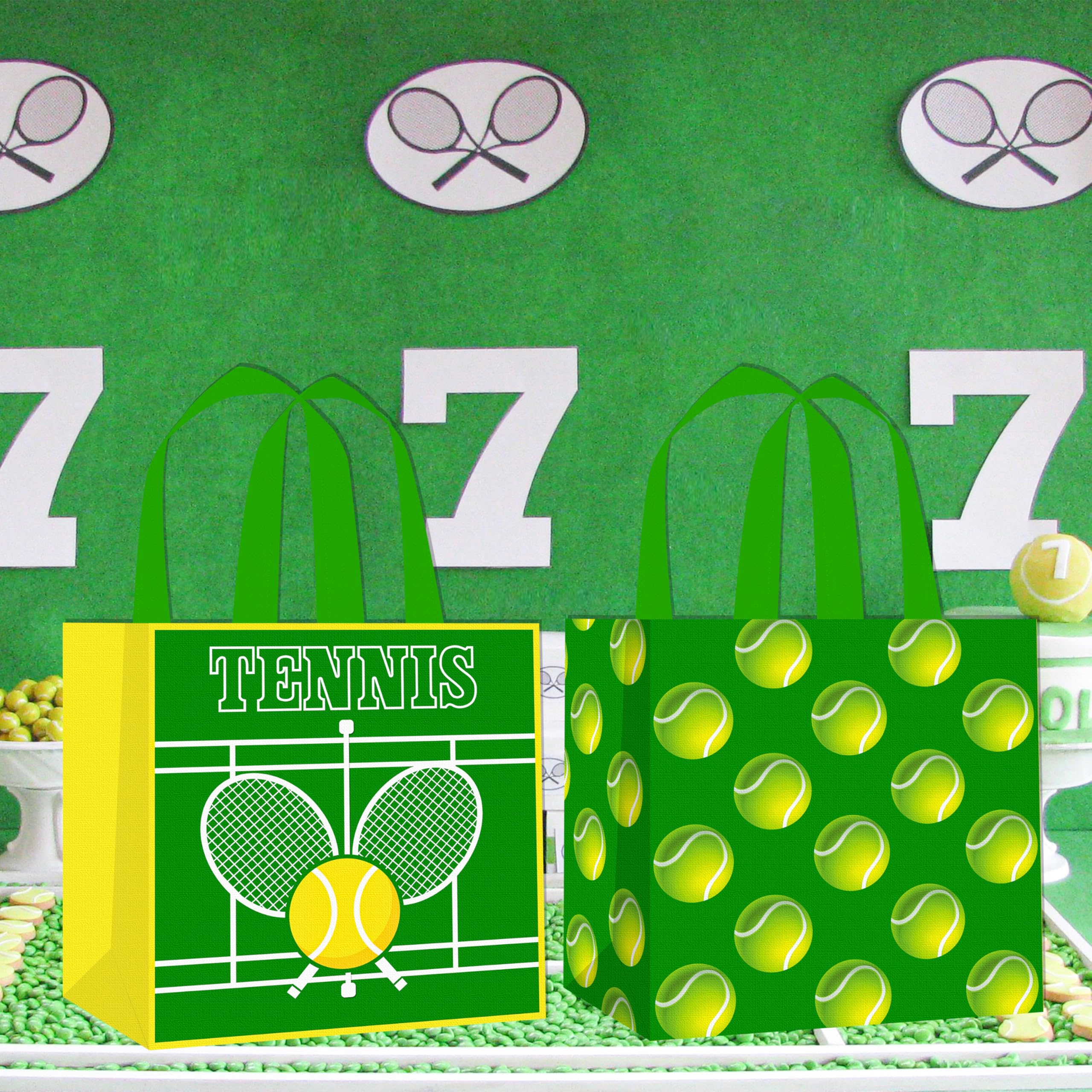 C L cooper life 12pcs Tennis Party Gift Treat Bags with Handles Tennis Theme Non-Woven Grocery Shopping Bags for Sports Birthday Party Tennis Events Baby Shower Supplies