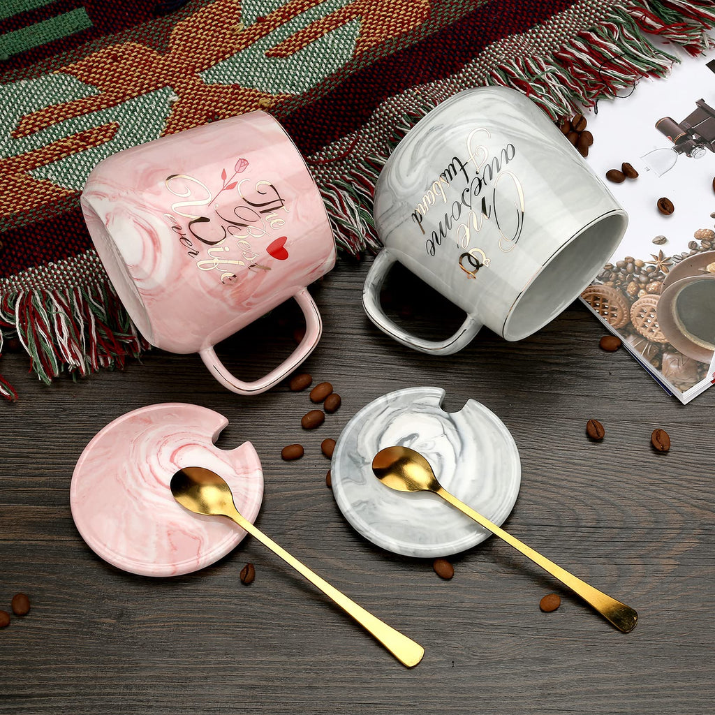One Awesome Husband, The Best Wife Ever Coffee Mugs Mr Mrs Gift Set - Unique Anniversary Engagement Wedding Gifts for Couples - Funny Idea for Lovers Friends Parents Housewarming -15 OZ