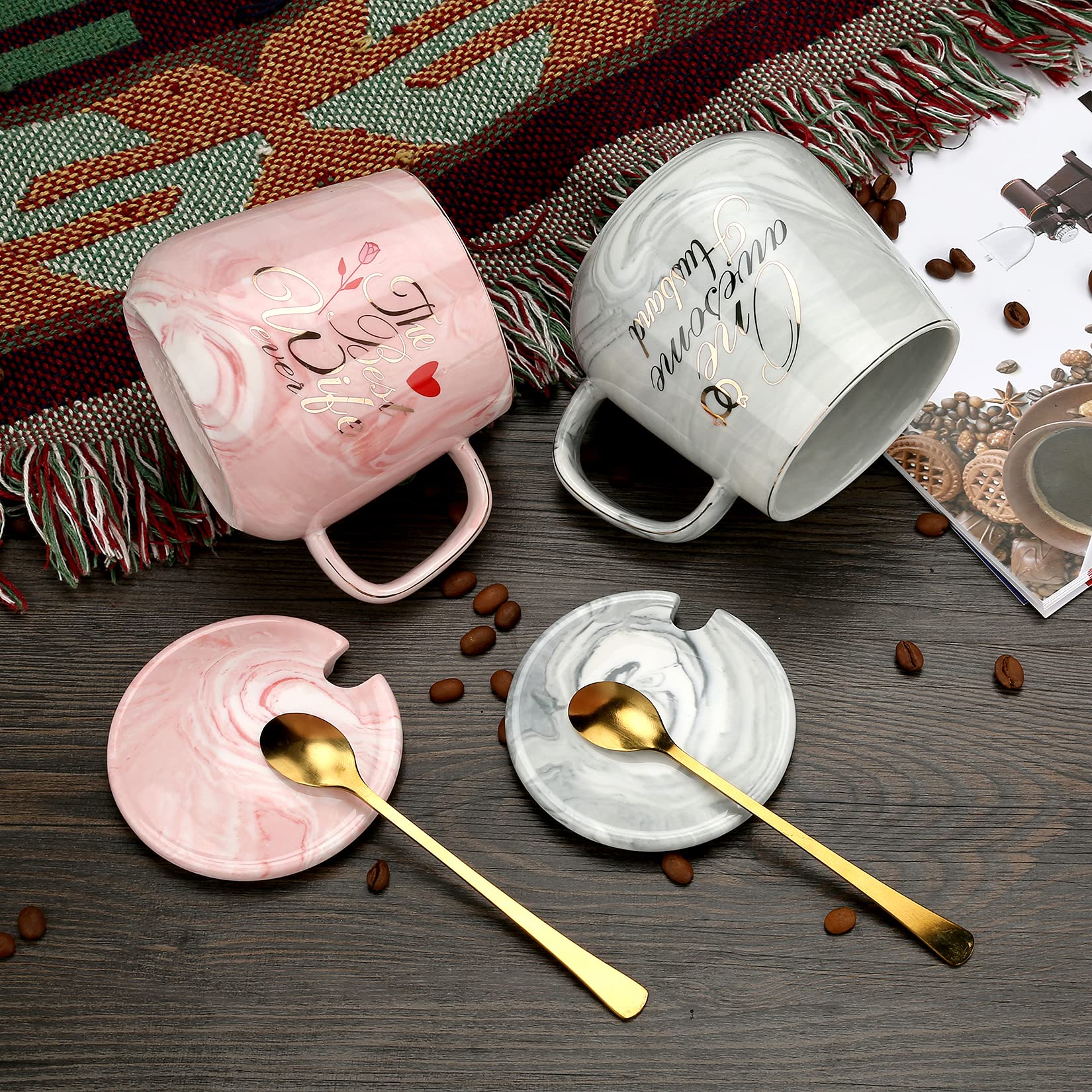 One Awesome Husband, The Best Wife Ever Coffee Mugs Mr Mrs Gift Set - Unique Anniversary Engagement Wedding Gifts for Couples - Funny Idea for Lovers Friends Parents Housewarming -15 OZ