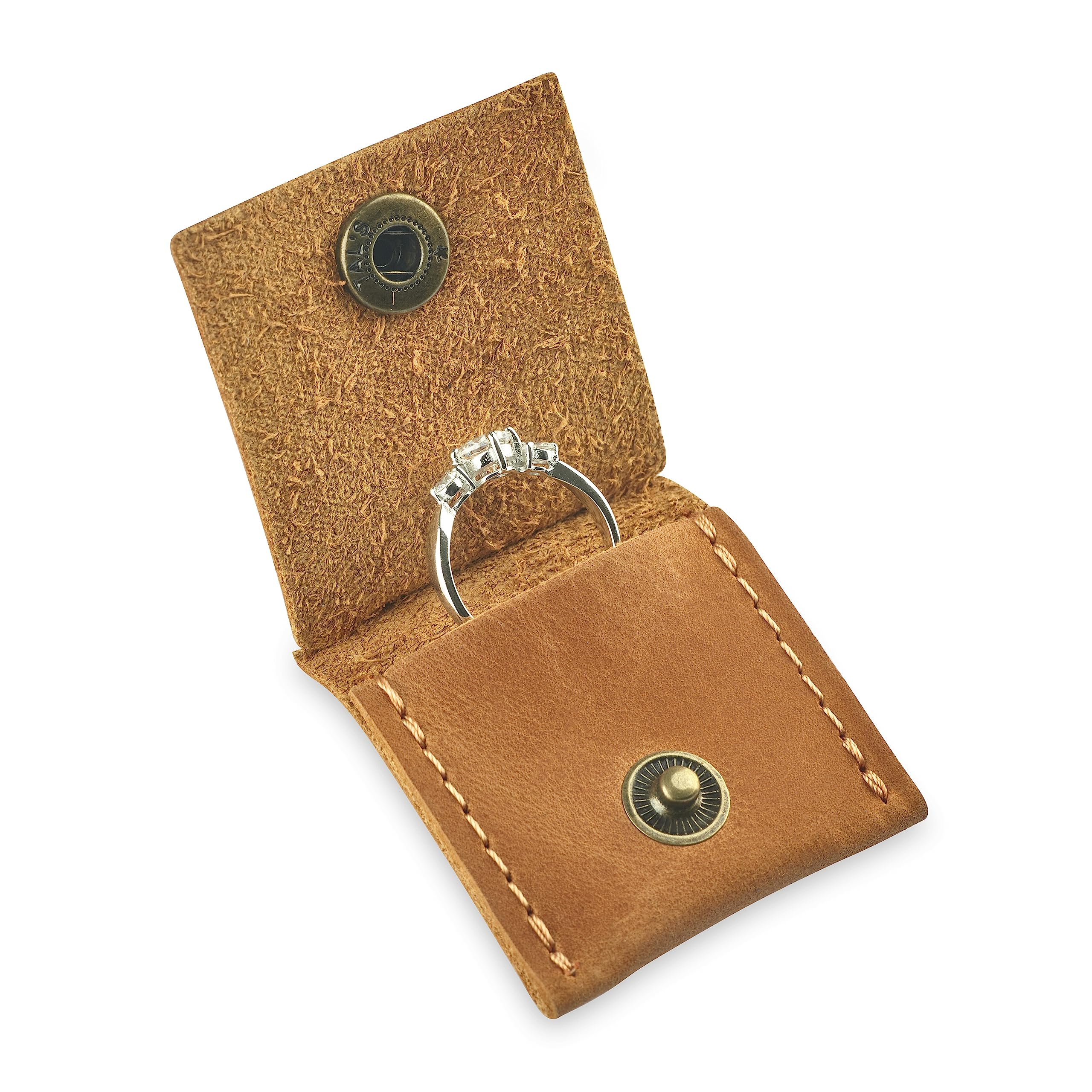 Leather Keychain Ring Holder, Wedding Ring Travel Case, Engagement Ring Holder, Ring Pouch Bag, Workout and Gym Ring Holder, Small Soft Leather Ring Bearer (Vintage Brown)