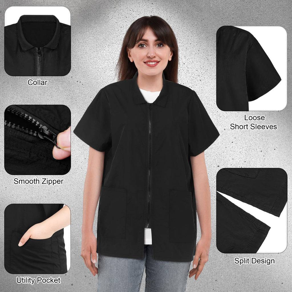 MCEAST 2 Pack Black Pet Groomer Uniforms with Full Zipper Water Resistant and Anti-Static Pet Smock Clothes for Women Men, X-Large