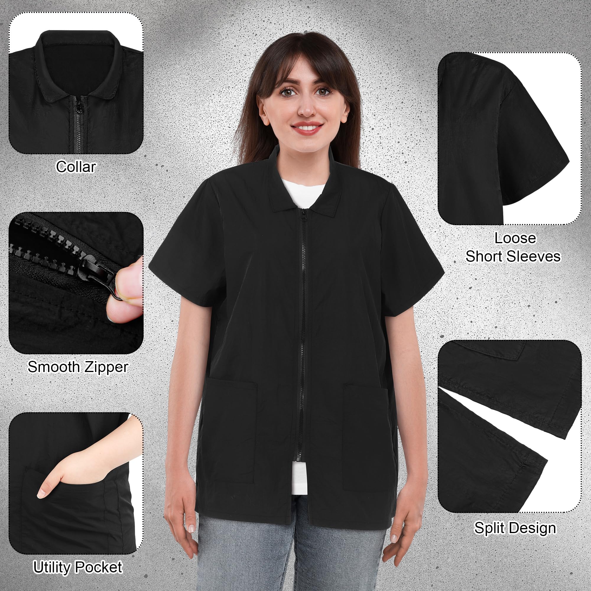 MCEAST 2 Pack Black Pet Groomer Uniforms with Full Zipper Water Resistant and Anti-Static Pet Smock Clothes for Women Men, X-Large