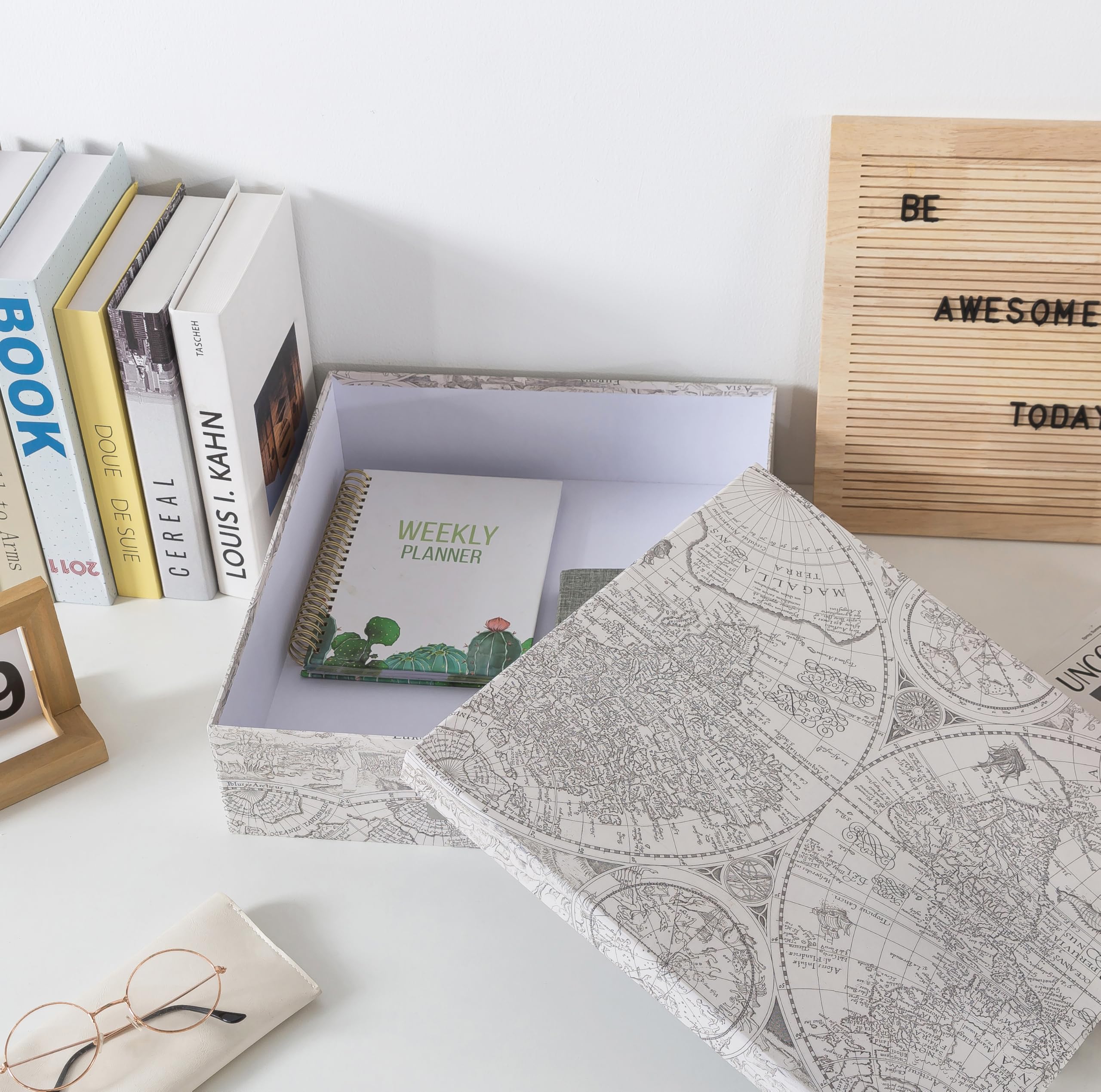 Soul & Lane - Travel Keepsake Storage Box, 14.8x13x3.7 In, Vintage Atlas