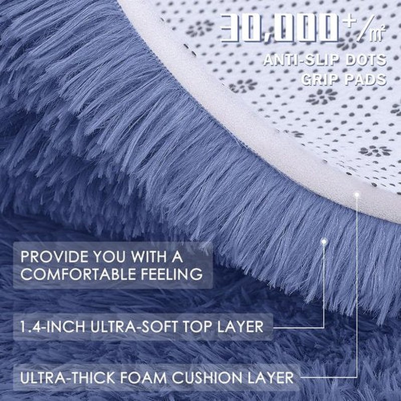 OLANLY Denim Blue Round Area Rug - Soft, Fluffy, Machine Washable 6 ft Circle Carpet for Bedroom & Living Room