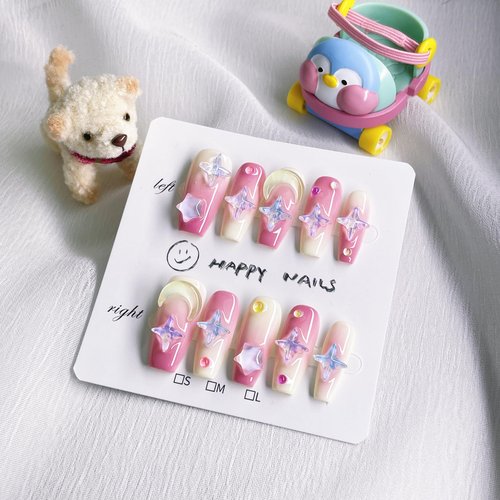 10pcs Handmade Nails, Luxury Handmade Press on Nails,3D Design Hand-painted Nail Art,Reusable Gel Glue on Fake Nails Kit (CL-9003-M)