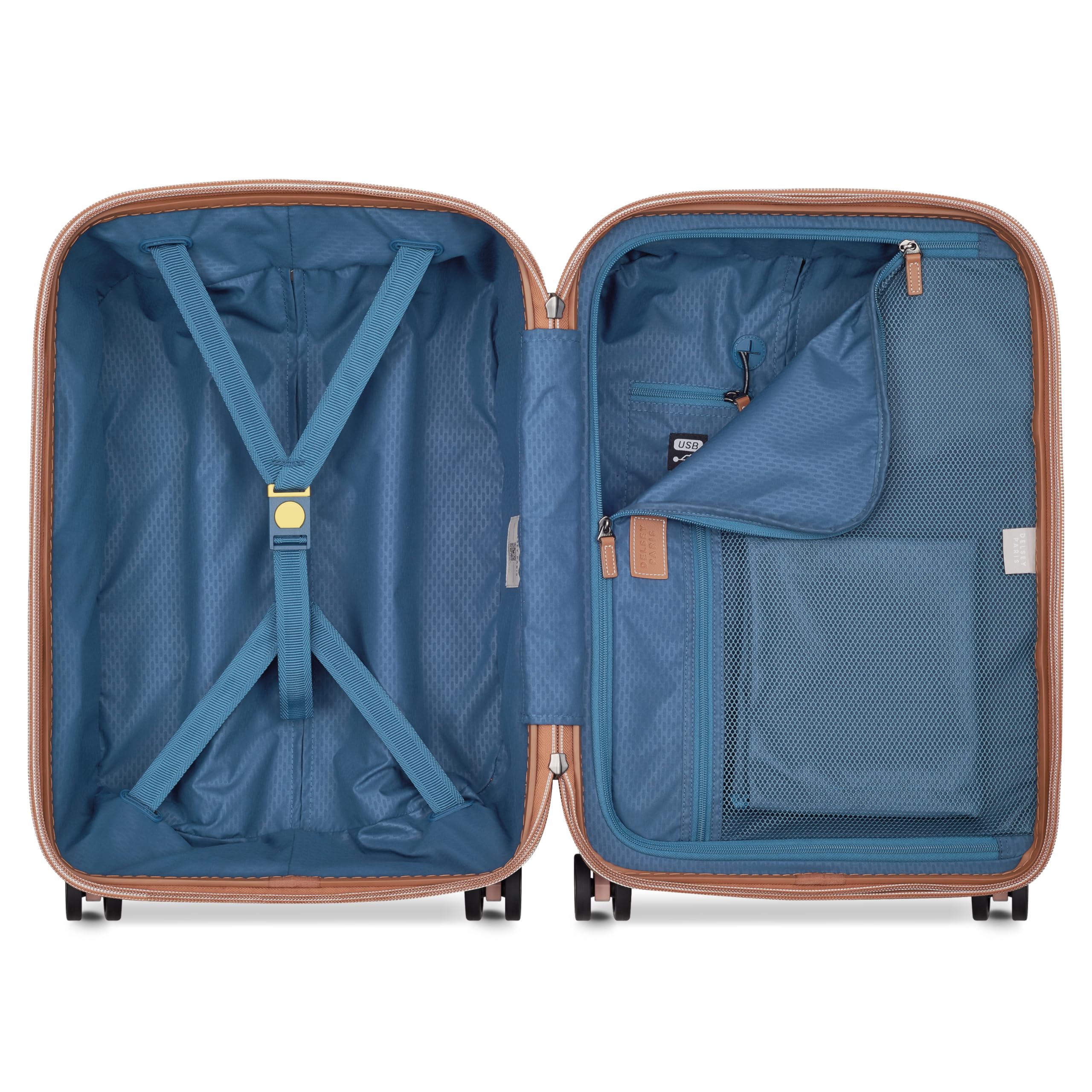 DELSEY PARIS Chatelet Air 2.0 Carry-On Plus Suitcase 20 Inch, Hardside Polycarbonate Luggage, Dual-Density Spinner Wheels, TSA Lock, USB Port, Blush Pink