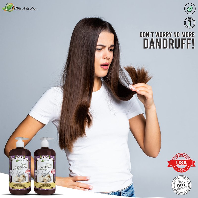 Vita A to Zee Garlic Hair Shampoo & Conditioner with Anti DHT Blocker – Garlic Natural Hair Treatment for Hair Growth, Loss, Thinning & Itchy Scalp – Sulfate & Paraben Free, Cruelty Free & Vegan