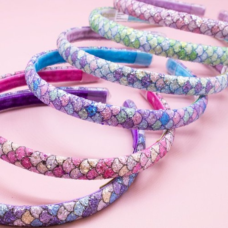FROG SAC 6 Headbands for Girls - Thin Head Bands for Kids, Toddler Hair Band Accessories, Glitter Mermaid Floral Hairbands, Easter Basket Stocking Stuffers (Pink,Purple,Blue,Aqua,Green)