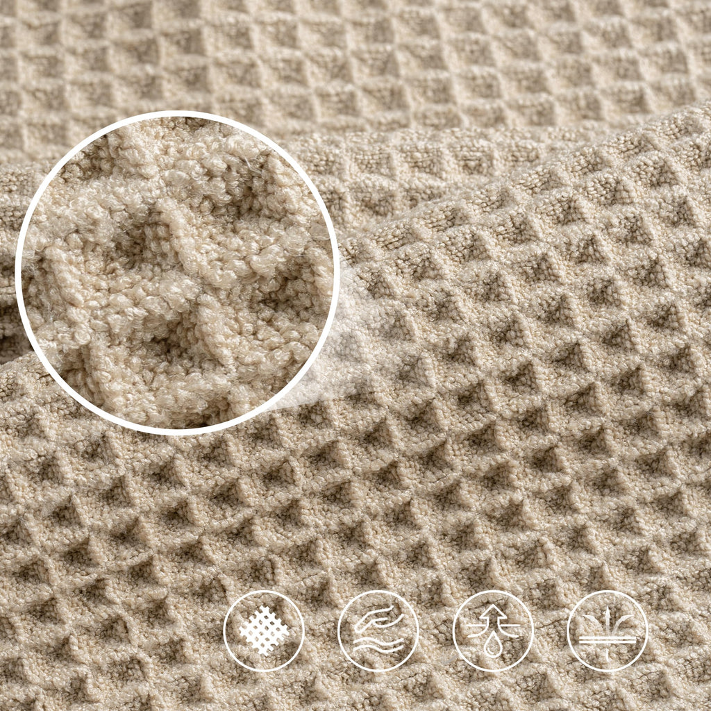 POLYTE 430 GSM Microfiber Lint Free Washcloth Face Towel, 13 x 13 in, 4 Pack (Waffle Weave)