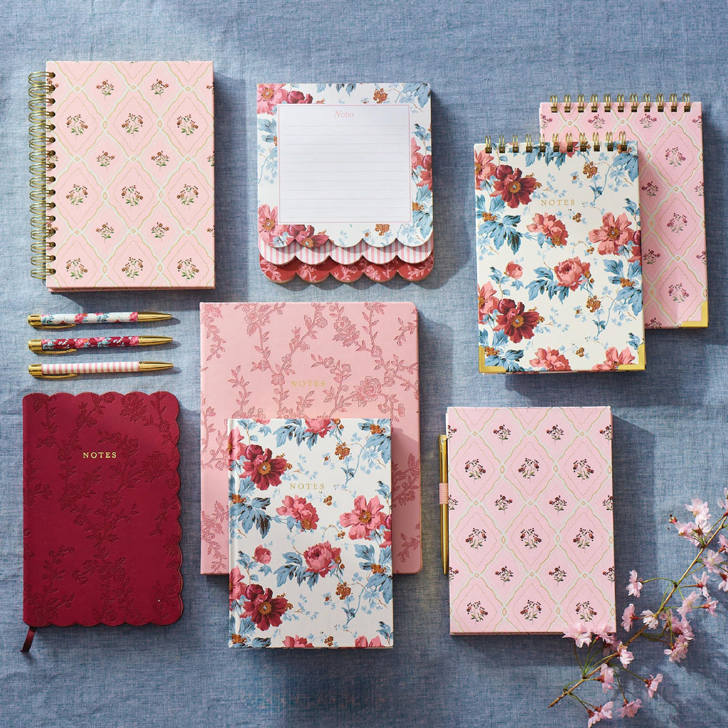 Laura Ashley Heirloom Cottage Flip Pad with Pen – 6x8.25 Inch Thick Notepad, Sturdy Hardcover, Lined Perforated Pages, Elastic Pen Holder, Elegant Writing Pad