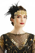 BABAEYOND 1920s Headpiece Flapper Headband - Feather Crystal Headpiece Flapper Accessories (Gold Black)