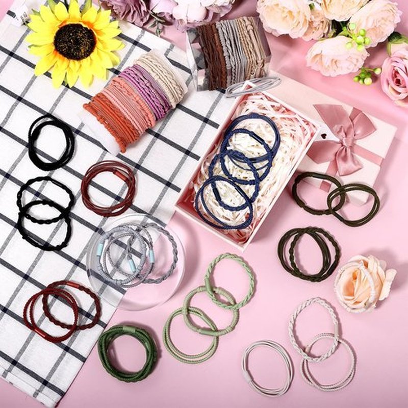 60 Pcs Boho Hair Ties, 4 Styles Elastic Hair Tie Bracelets for Women Hair Tie Bracelets Ponytail Holders for Girls with Thick and Thin Hair