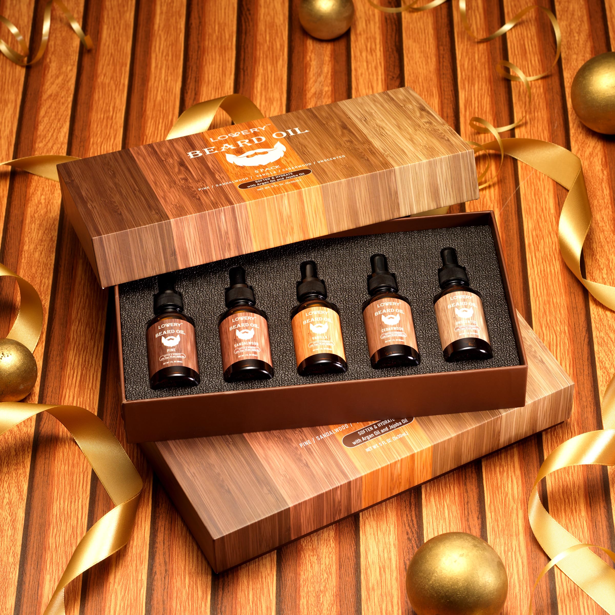 (2 Pack of 5-Pack) Beard Oil for Men, Sandalwood, Vanilla, Cedarwood, Pine, Unscented Fragrances, Mens Beard Oil w Argan & Jojoba Oil,