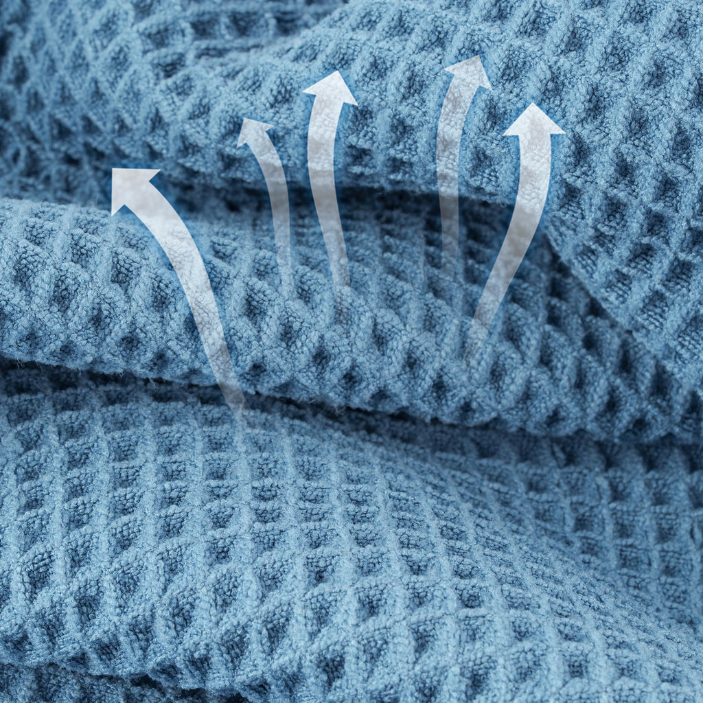 Microfiber Waffle Face Towels, 4 Pieces, Soft, Absorbent, Fast Drying, Lint Free 430 GSM (Blue)