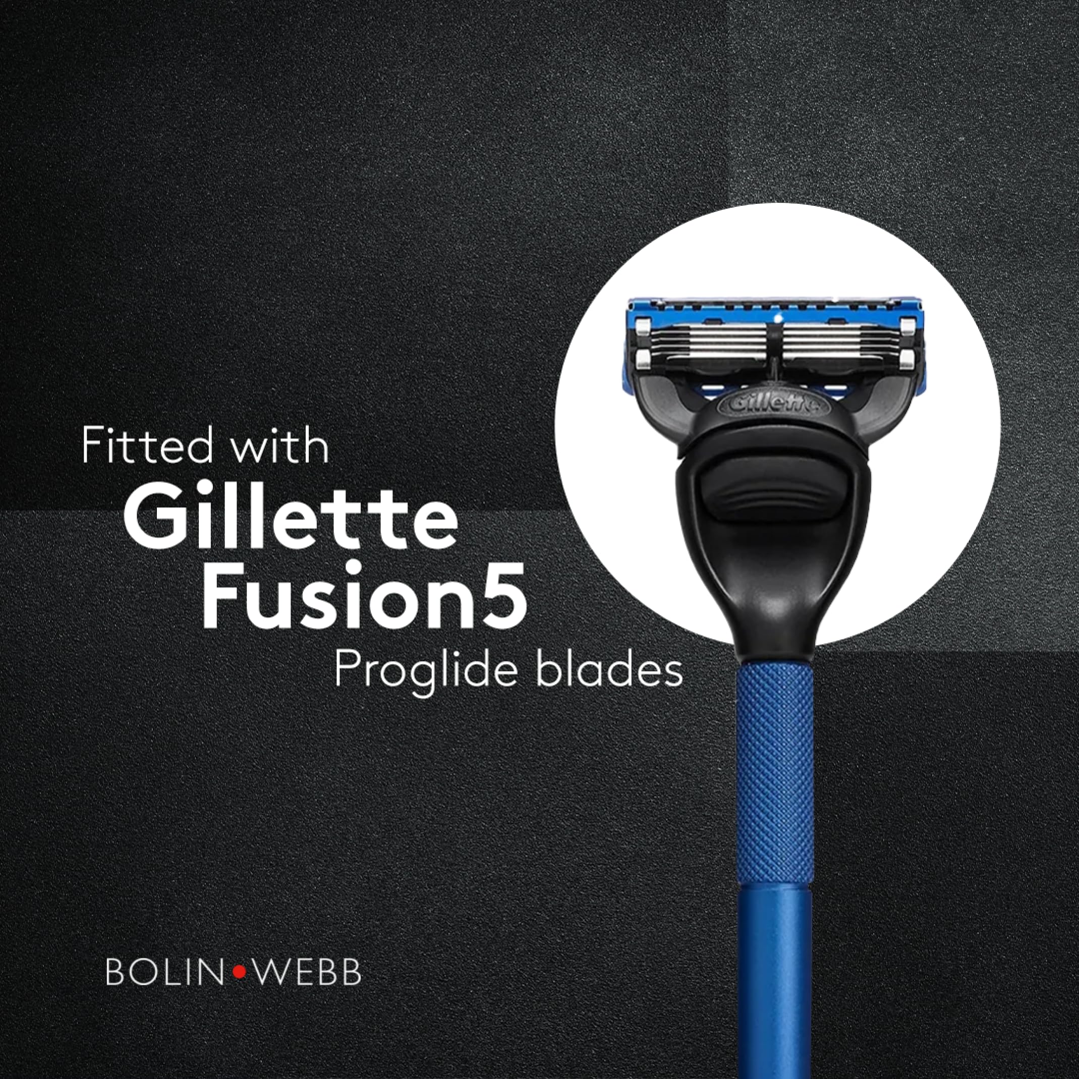 Bolin Webb Generation Razor & Stand - Luxury Razors for Men with Gillette Fusion 5 Blades, Premium Aluminum Shaving Razor for Smooth, Comfortable Shave, Ideal Gift & Daily Grooming Set (Blue)