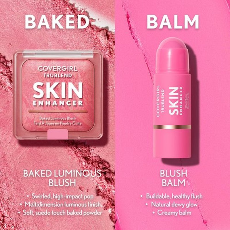 COVERGIRL TruBlend Skin Enhancer Baked Luminous Blush, with Hyaluronic Acid & White Rose Extract, Blends Seamlessly - Rose Latte (Nude with Pink Swirls)