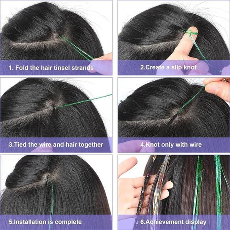Hair Tinsel Kit, 18 Colors 48 Inches, Fairy Hair Tinsel Hair Extensions Heat Resistant with Tools, Hair Accessories for Women Girls 7200 Strands (Hair Tinsel Kit, 18 Colors)
