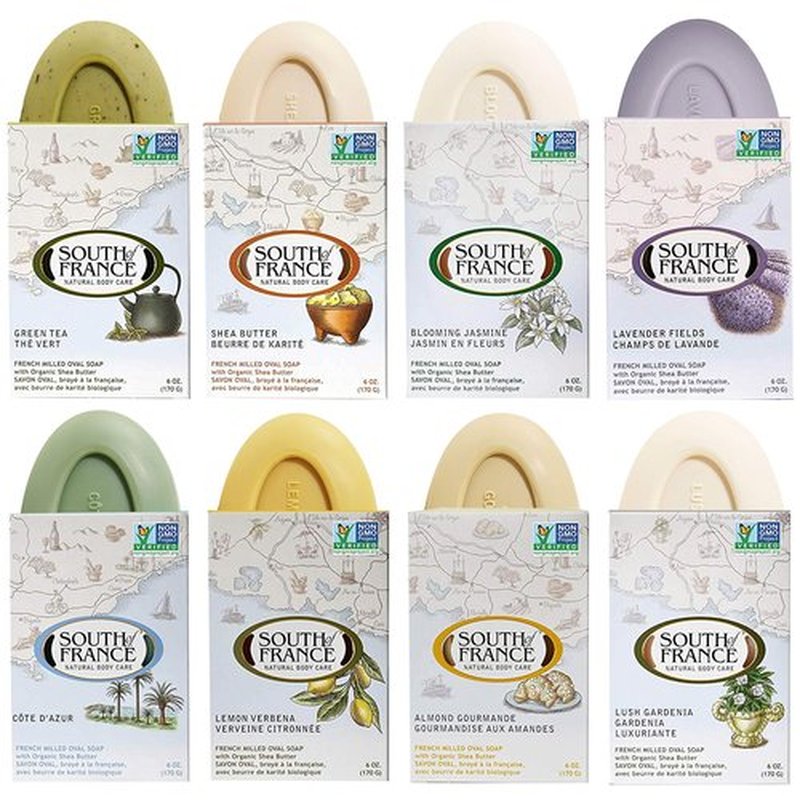 South Of France Natural Body Care Triple Milled Large 6OZ Bar Soap (Variety Pack 1, 8 Bars)