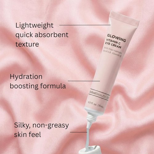 Global Beauty Care Glowing Vitamin C Eye Cream - Radiant Under Eye Treatment with Niacinamide & AHA, 0.5 fl oz