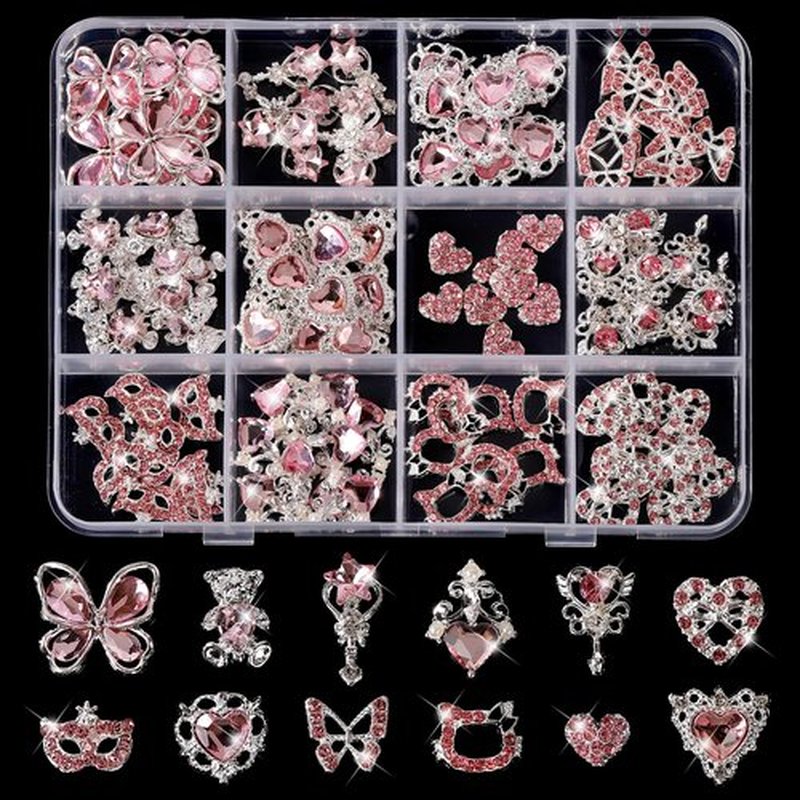 COOSLIM 60 Pcs Heart Nail Charms, Rhinestone Pink Butterflies Nail Art Gems, Star Heart Butterfly Charms Decorations Sailor Moon Acrylic Nail Accessories for Women DIY Crafts 1