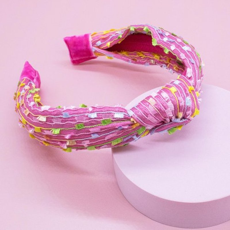 FROG SAC Confetti Knotted Headband for Girls, Knot Hair Bands for Kids, Cute Fashion Fabric Head Band (Pink)