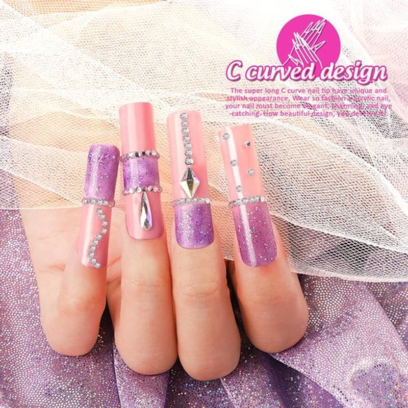 HNYYZL Extra Long Square ABS False Nail Tips, 240Pcs Kit with C Curve, Nail Glue, File for Salon Home DIY
