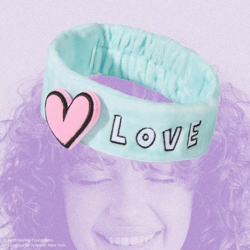 dearcloud Keith Haring Cloud Plush Headband, Skincare Headband for Washing Face, Makeup, and Self Care (Big Love)