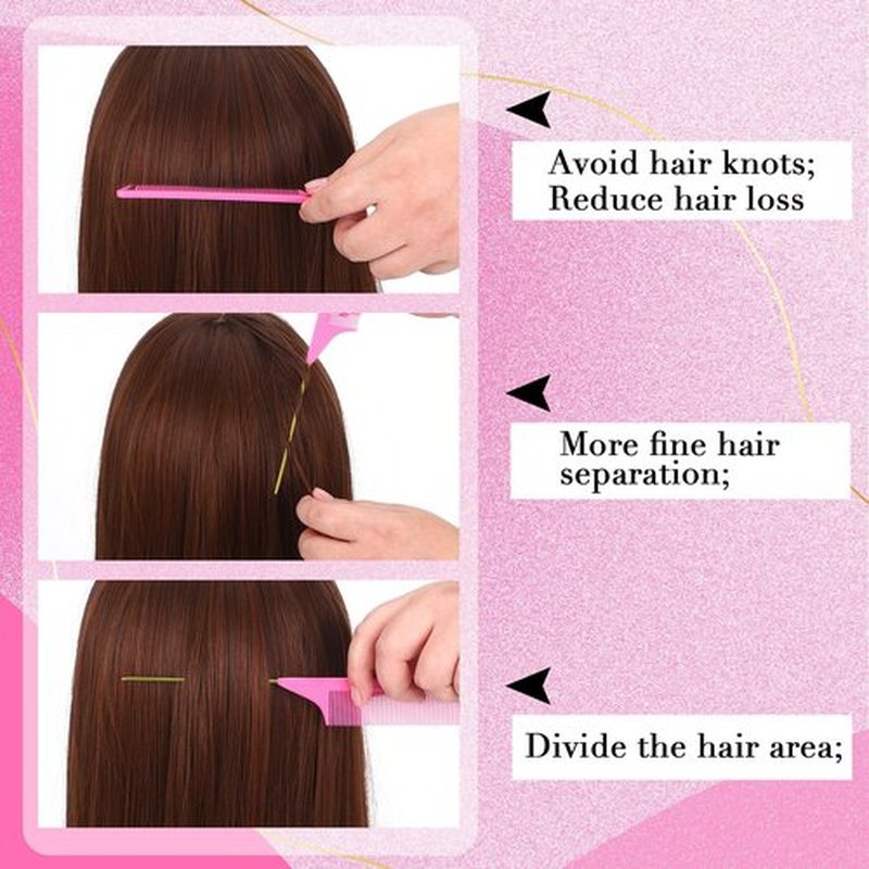 Patelai 30 Pcs Rat Tail Combs Bulk Steel Pin Rat Tail Carbon Fiber Heat Resistant Teasing Combs Fine Tooth Pintail Braiding Hair Tools for Stylists Salon Sectioning Detangling(Pink and Gold)