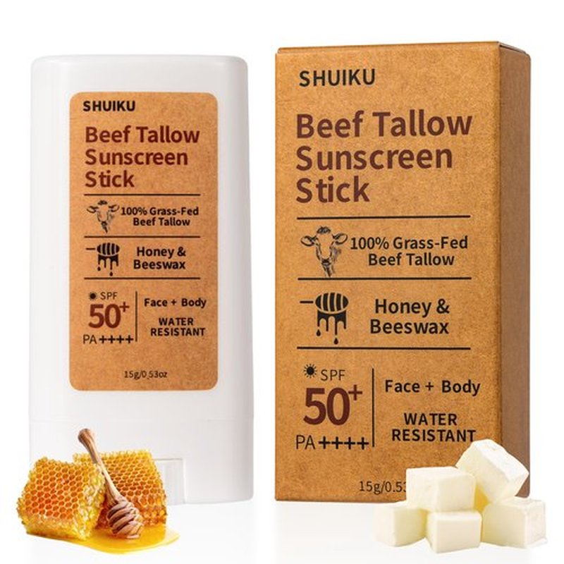 Beef Tallow Sunscreen Organic Stick SPF 50 – Tallow-Based Mineral Sunscreen with Honey & Beeswax for Face & Body, Water-Resistant Natural Sunblock, 0.53 oz