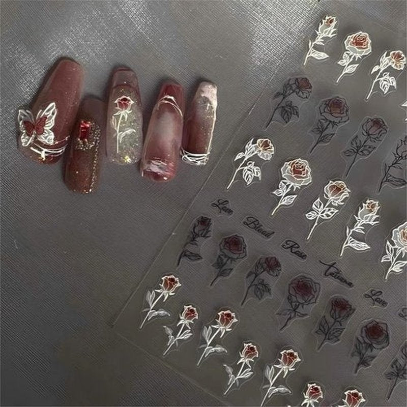 Dedyel Rose Nail Art Stickers 3D Floral Nail Decals Valentine Bridal Nail Art, Rose Design Self-Adhesive Nail Stickers for Women Girls DIY Nail Decoration