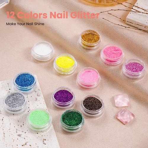 Nail Kit for Beginners with Everything: Practice Hand Acrylic Nail Set Professional Powder Drill Liquid Starter Kits with U V Lamp in Cosmetic Gift Bag for Women Salon Home (Sliver)