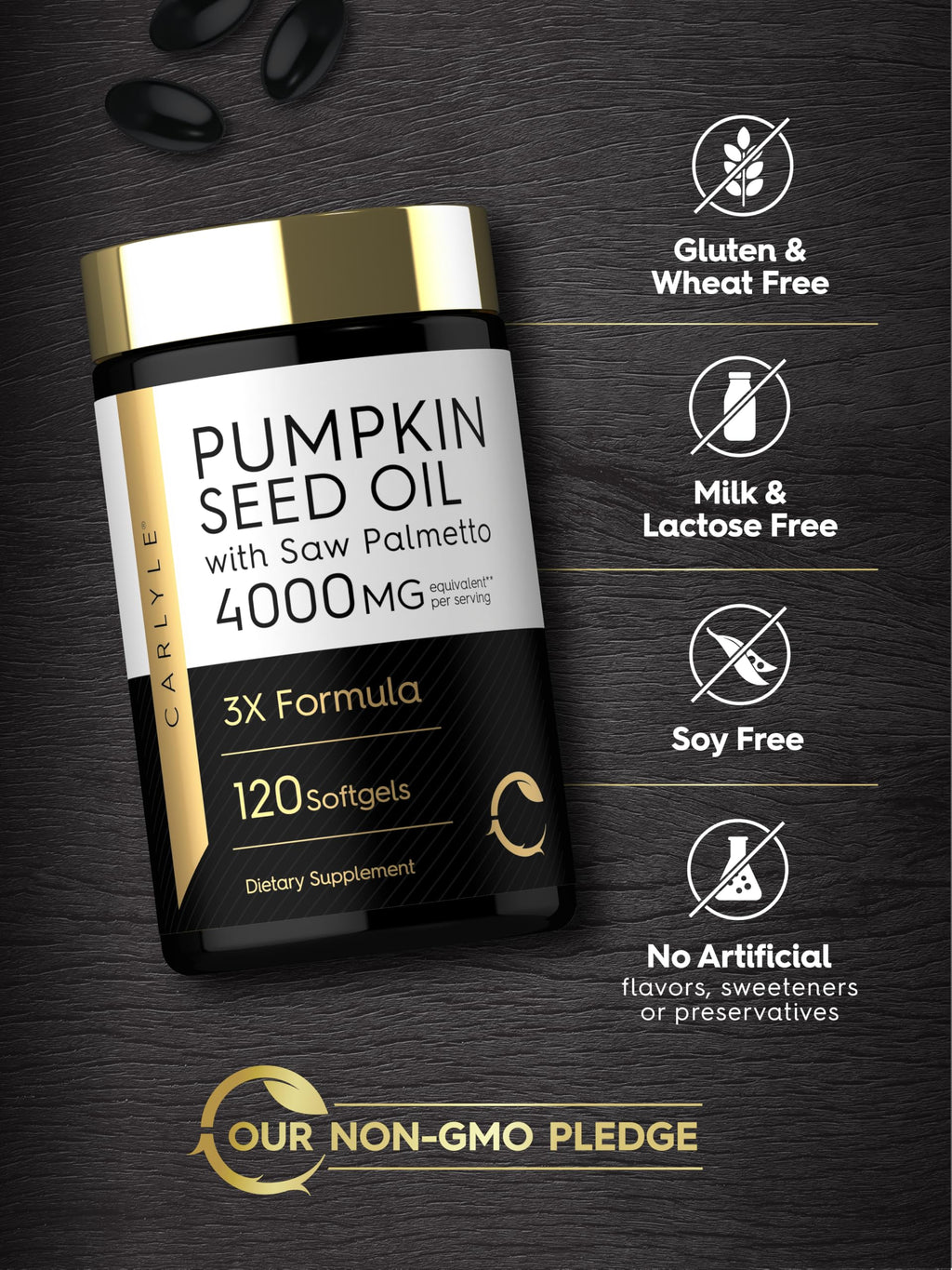 Carlyle Pumpkin Seed Oil with Saw Palmetto 4000 Mg | 120 Softgel Capsules | for Men & Women | 3X Formula with Biotin | Non-GMO, Gluten Free Supplement