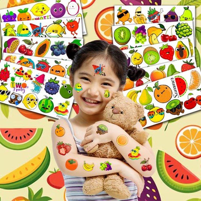 100 PCS Yellow Lemon Birthday Party Decorations Supplies Favors Lemonade Pink Small Lemon Summer Spring Fruit Decor Stickers Temporary Tattoos For Girls Boys Gift School Prizes Rewards (Fruit)