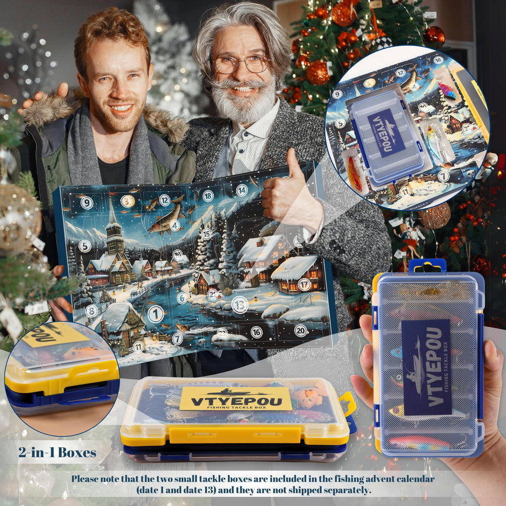 Fishing Advent Calendar 2025 for Men - Fishing Lures Kit with Tackle Box Advent Calendar for Fisher Teen Boys - 2025 Xmas Holiday Surprise Gift for 24 Days Christmas Countdown