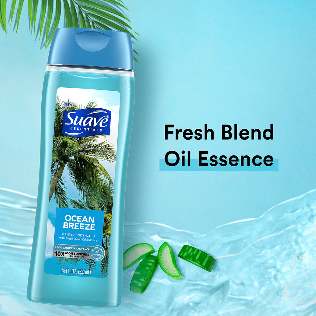 Suave Essentials Gentle Body Wash Ocean Breeze With a Fresh Oil Blend Essence Infused with Vitamin E & Algae Extract 18 oz
