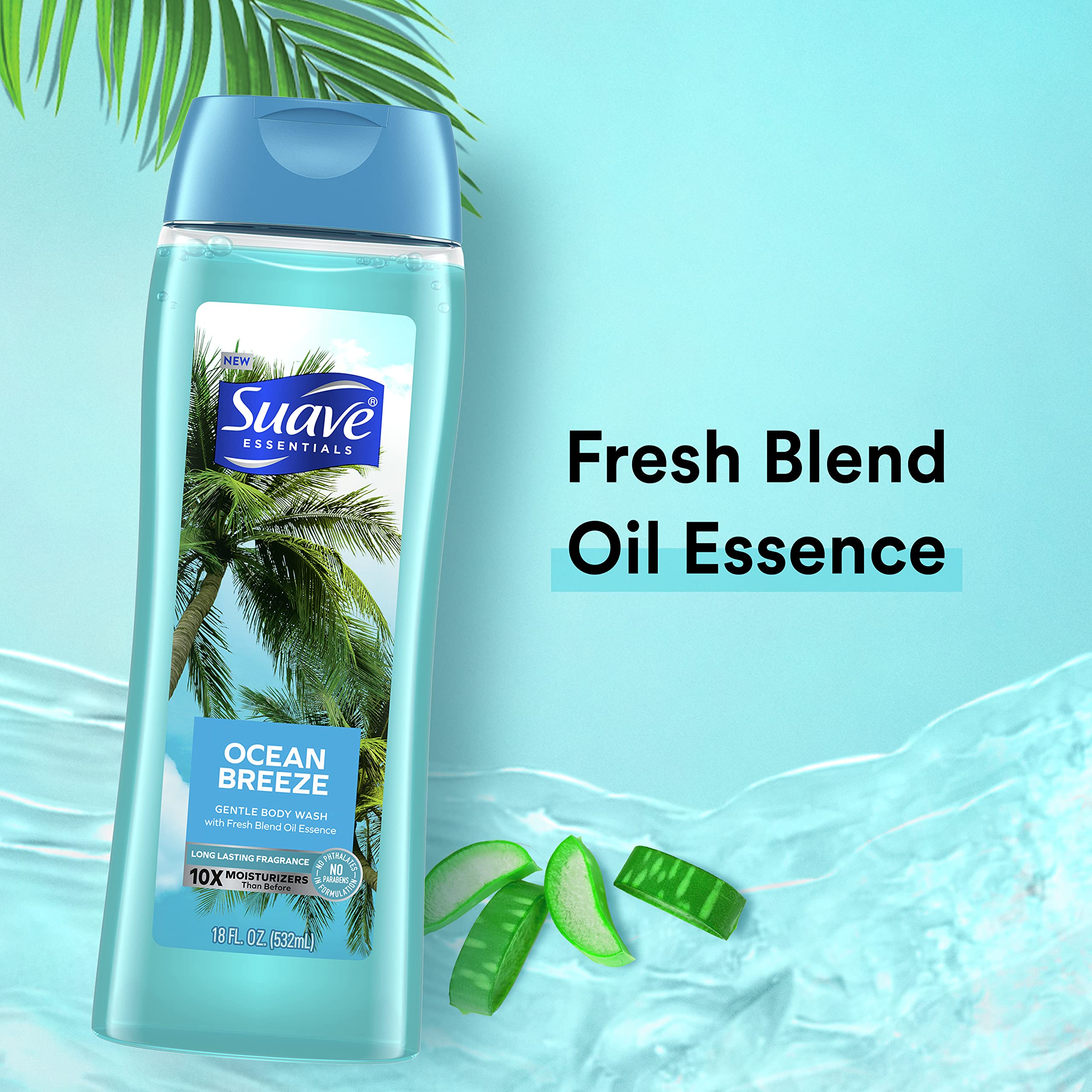 Suave Essentials Gentle Body Wash Ocean Breeze With a Fresh Oil Blend Essence Infused with Vitamin E & Algae Extract 18 oz
