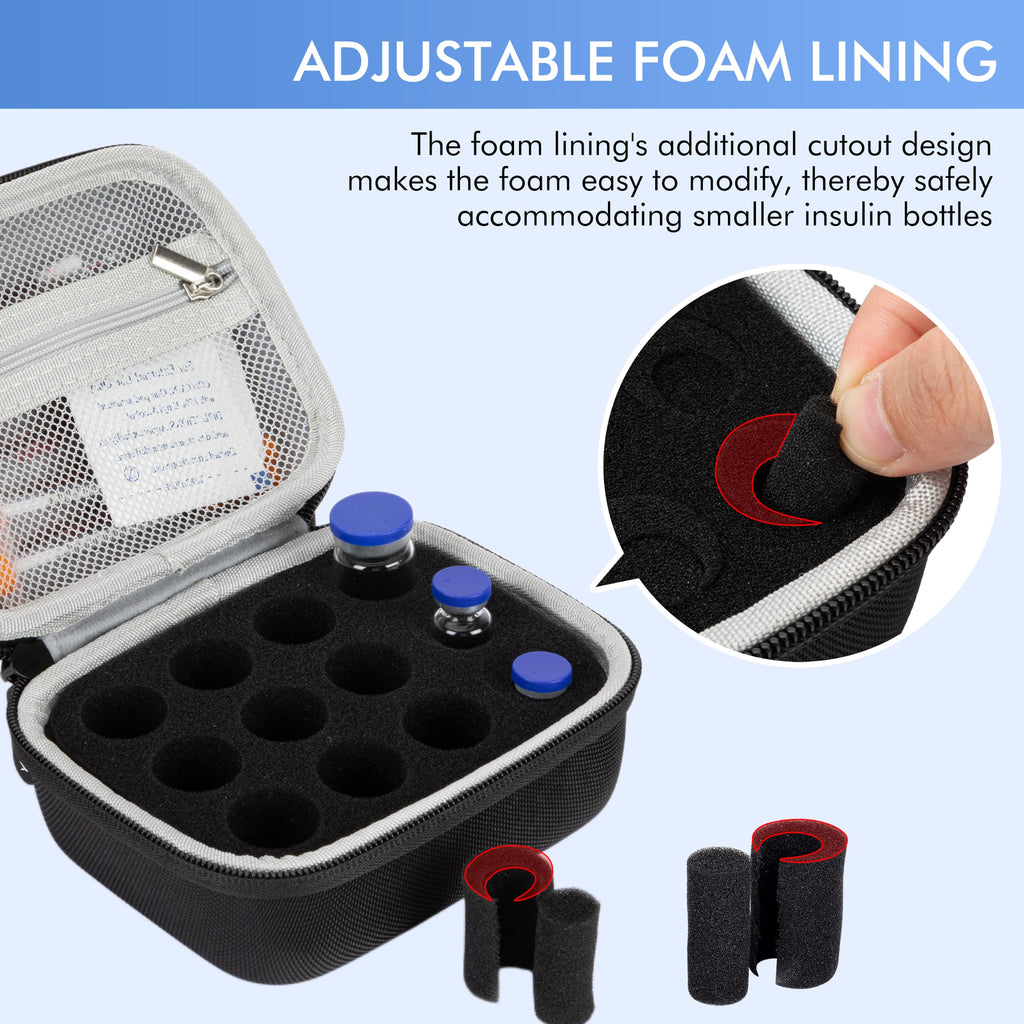 Vamctry Peptide Case for Fridge, 12 Slots Insulin Vial Protector Organizer Bag, Peptide Vial Storage Case for 1ml 3ml 5ml 10ml Vials, Diabetes Insulin Carrying Case